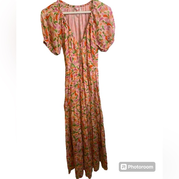 Banjanan Peach, Pink and Green Norma Midi Dress Size XS - Picture 4 of 15